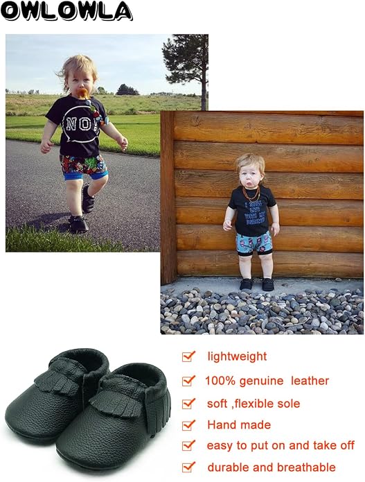 OWLOWLA Baby Moccasins Soft Sole Leather Baby Shoes Infant Toddler Pre-Walker - Image 4
