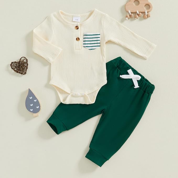 fhutpw Baby Boy Clothes 3 6 12 18 Months Ribbed Knitted Long Sleeve Romper and - Image 2