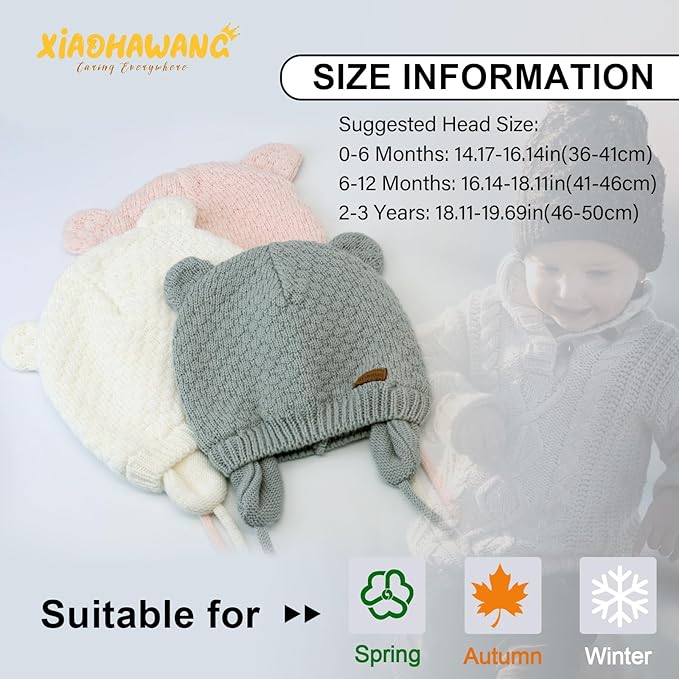 XIAOHAWANG Baby Hat Cute Bear Toddler Earflap Beanie Warm - Image 6