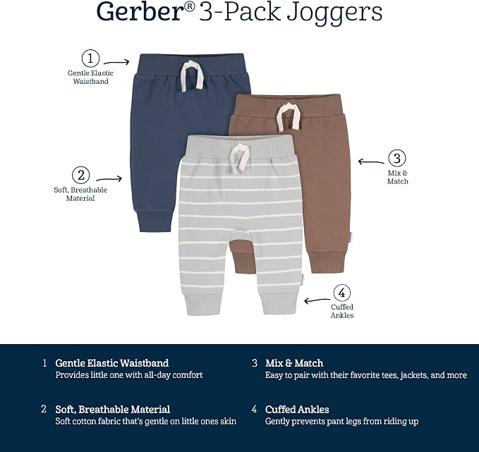Gerber Baby-Boys Toddler 3-Pack Jogger Pants - Image 6