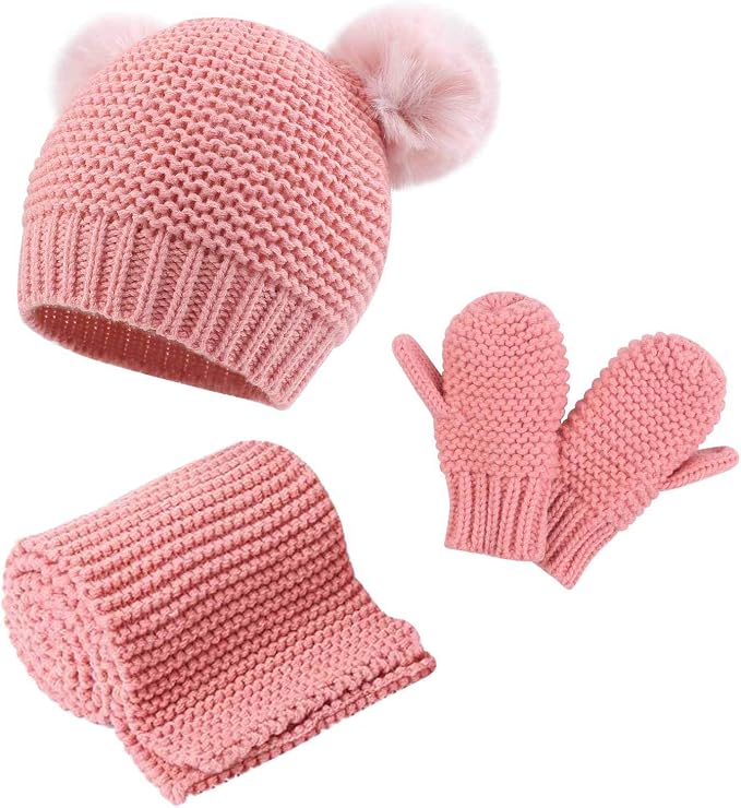Duoyeree Baby Winter Hat Scarf Glove Beanie Set Girls Boys Pom Pom Knitted by Duoyeree