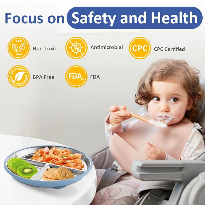 Stainless Steel Suction Plates for Toddlers, Non Toxic Non Slip Portion Control - Image 6
