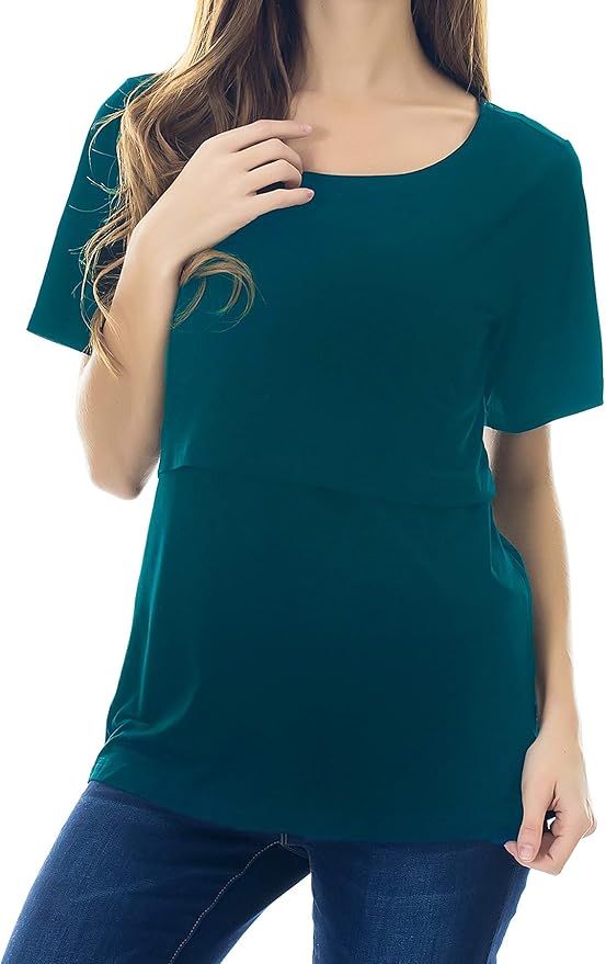 Smallshow Women's Maternity Nursing Tops Short Sleeve Breastfeeding Clothes - Image 2