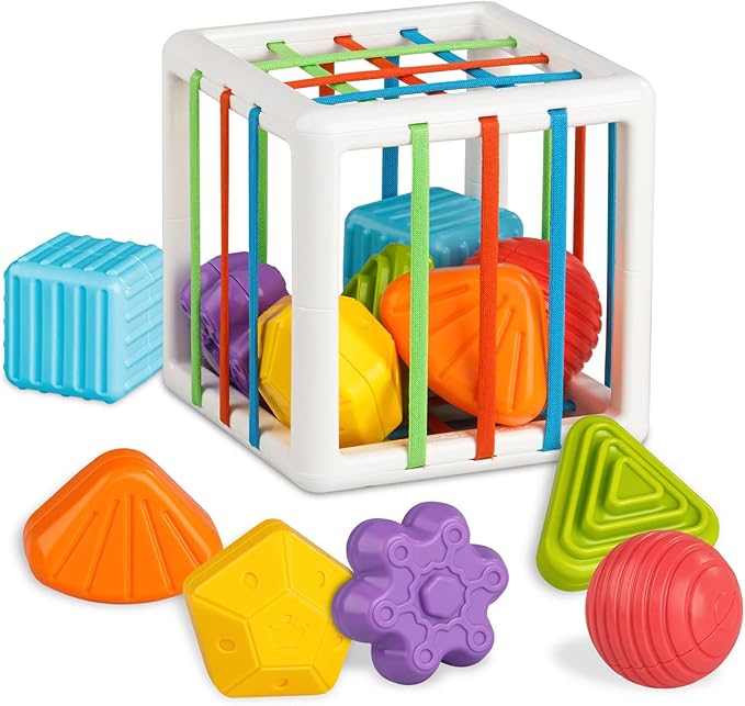 Montessori Toys for 1 Year Old, Cube & 6 Sensory Shape Blocks, Baby Toys 12-18 by FUNTOYSEXCITINGMOMENTS