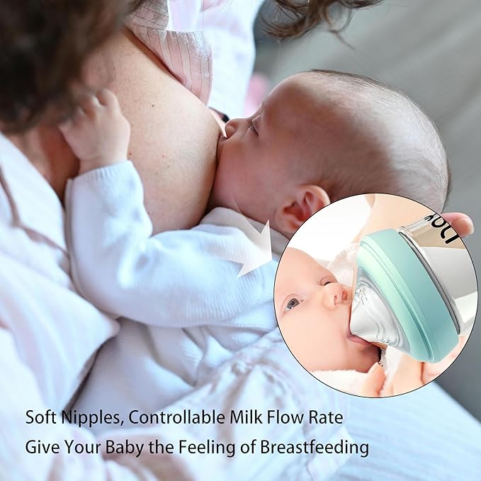 Natural Glass Baby Bottle for Breastfeeding Babies, 3oz Newborn Anti-Colic Baby - Image 2
