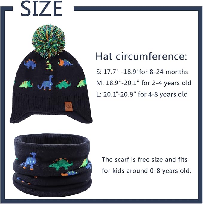 JANGANNSA Knitted Baby Hat Scarf Set Winter Warm Boys Girls Beanie Fleece - Image 6