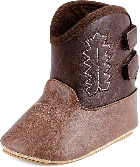 MK MATT KEELY Leather Western Boots Cowboy Bootie Soft Sole Non-Slip Crib Shoes by MKMATTKEELY