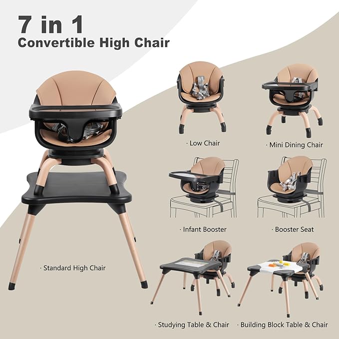 Baby High Chair, 7 in 1 Convertible High Chairs - Image 3
