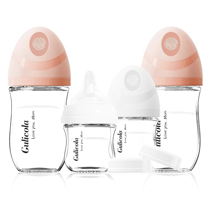 Gulicola Natural Glass Baby Bottles Set 4 Pack, Newborn Girl Breastfeeding by GulicolaBaby