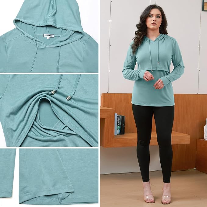 GINKANA Women's Nursing Hoodie Sweatshirt Long Sleeves Breastfeeding Maternity - Image 6