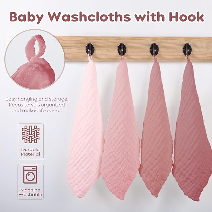Yoofoss Muslin Baby Washcloths 100% Organic Cotton Face Towels 6 Pack Wash - Image 5