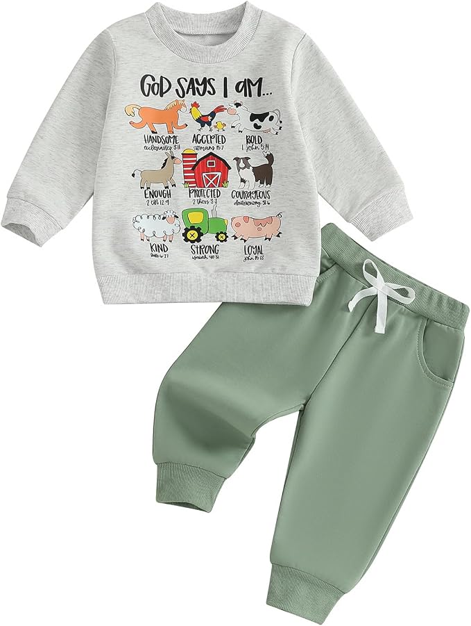 Nyapruwe Toddler Baby Boy Fall Outfit Funny Print Long Sleeve Sweatshirt by Nyapruwe