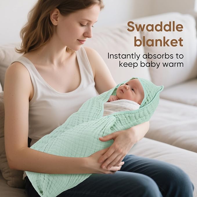 Muslin Hooded Baby Towels 100% Cotton ，Super Soft Muslin Baby Bath Towel - Image 3