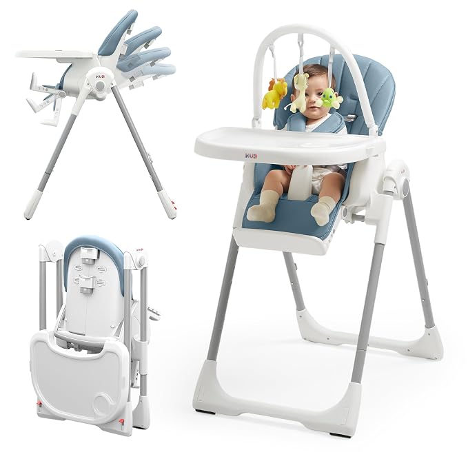 KÜB 3-in-1 Foldable Baby High Chair, 7 Height & 4 Recline Adjustable Seat & Tray by KUB