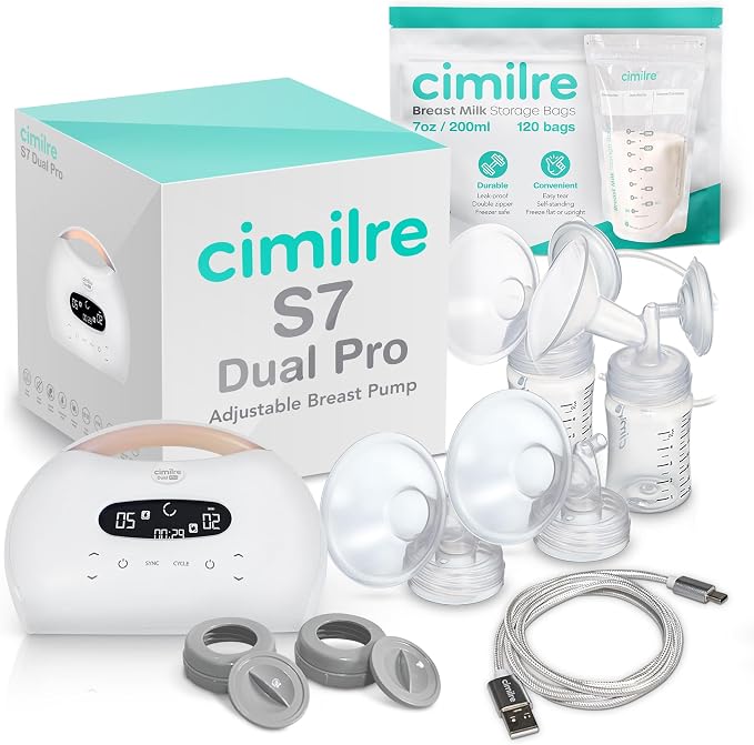 Cimilre S7 Dual Pro Rechargeable Breast Pump & Breast Milk Storage Bags Bundle by CimilreBreastPumpsUSA