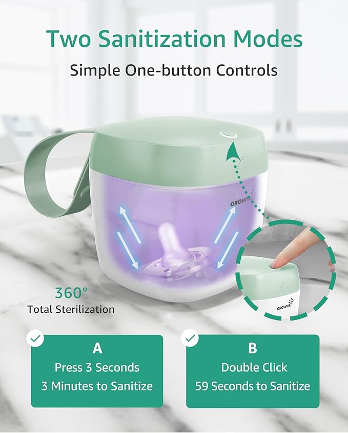 GROWNSY Pacifier Sanitizer Portable, UV Light Sanitizer on The Go, USB Charging - Image 3