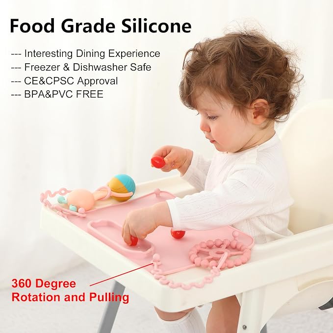 2 Pack Baby Silicone Mat, with Suction Base and 8 Stretchable Straps, Seposeve - Image 4
