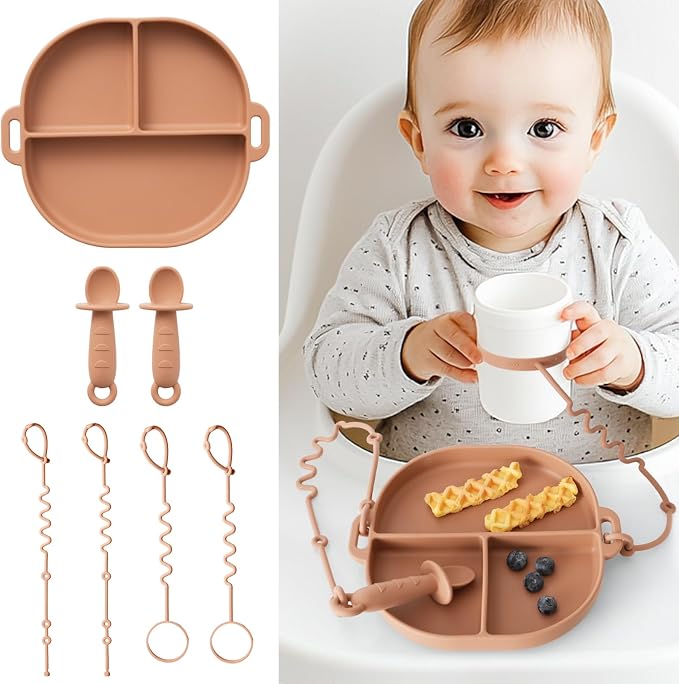 Baby Plates with Suction Silicone Baby Spoons Divided Baby Plates Silicone Baby by YIVEKO