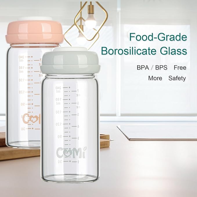 COMI Wide Neck Glass Breastmilk Collection n Storage Bottle, 8oz - Image 6
