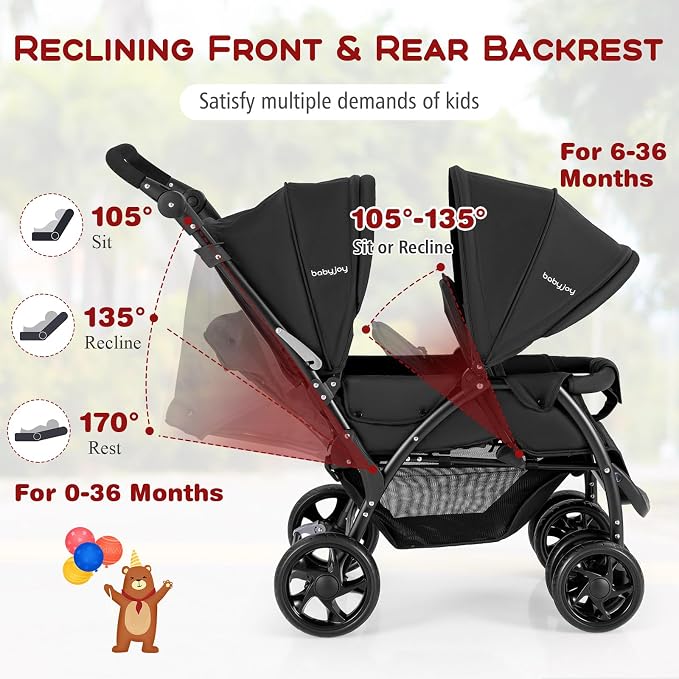 HONEY JOY Double Stroller, Foldable Lightweight Infant Twin - Image 3