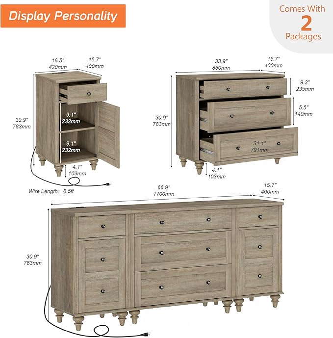 WAMPAT Grey Dresser for Kids Bedroom - Image 2