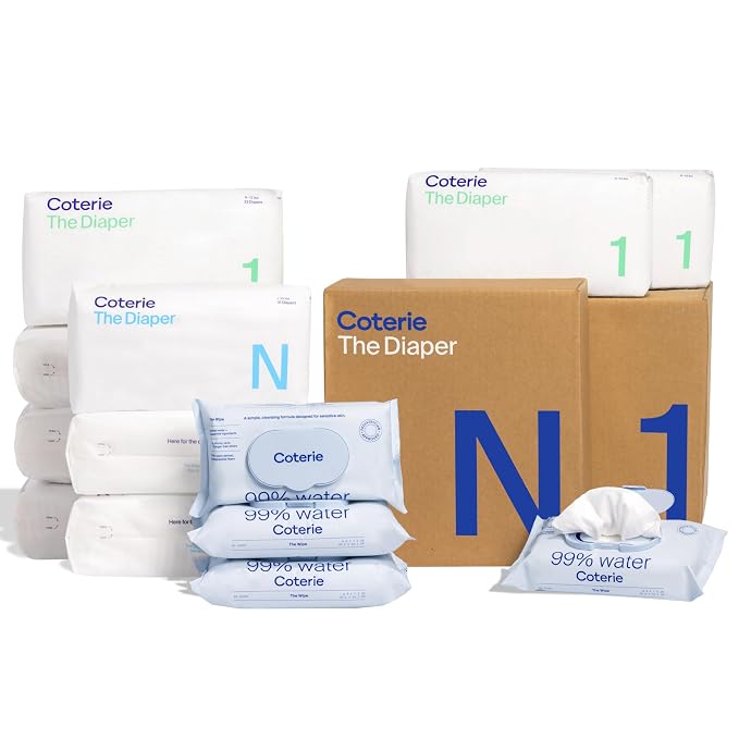 Coterie Baby Wipes + Diapers Kit, Size 1 & Size Newborn Diapers, 4 Pack Wipes by Coterie