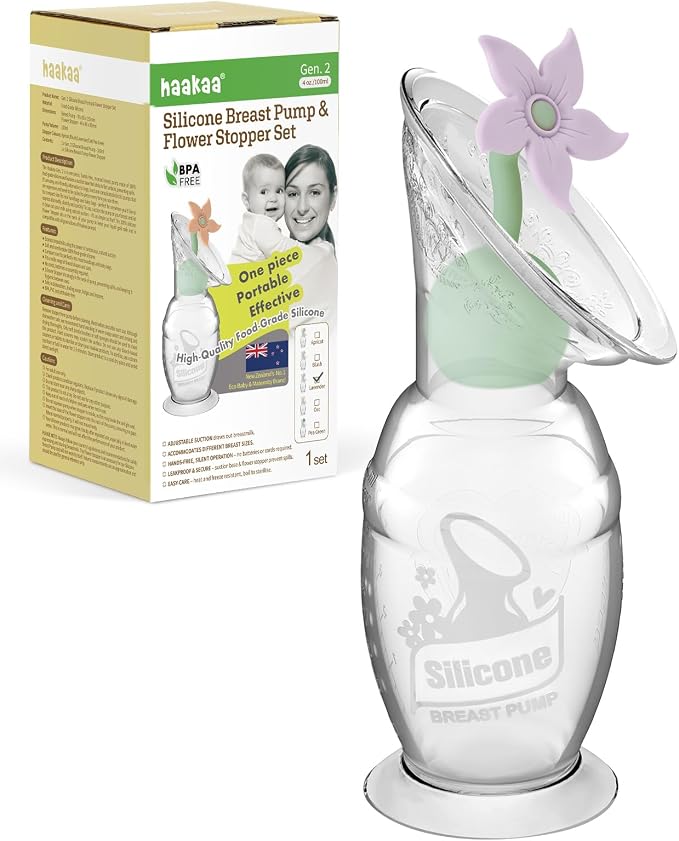 haakaa Manual Breast Pump with Flower Stopper Set, Gen.2 Silicone Hand Pump by haakaa