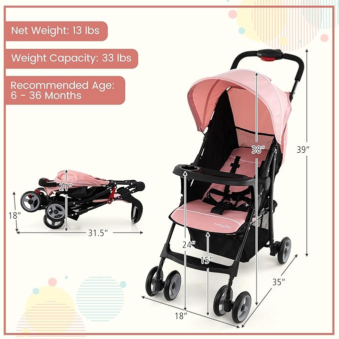 Baby Joy Lightweight Stroller, Compact Toddler Travel Stroller - Image 7