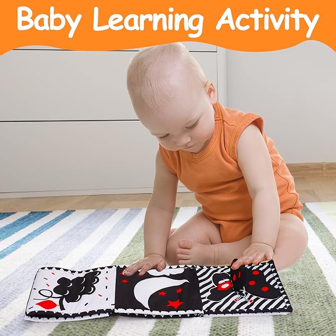 Thremhoo Black and White High Contrast Baby Toys 0-6 Months Soft Book - Image 3