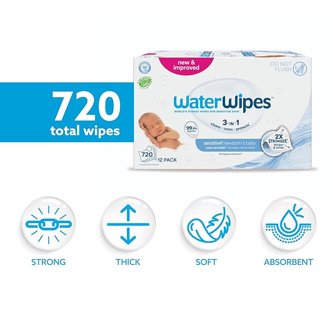 WaterWipes Sensitive+ Newborn & Baby Wipes, 3-In-1 Cleans, 99.9% Water - Image 2