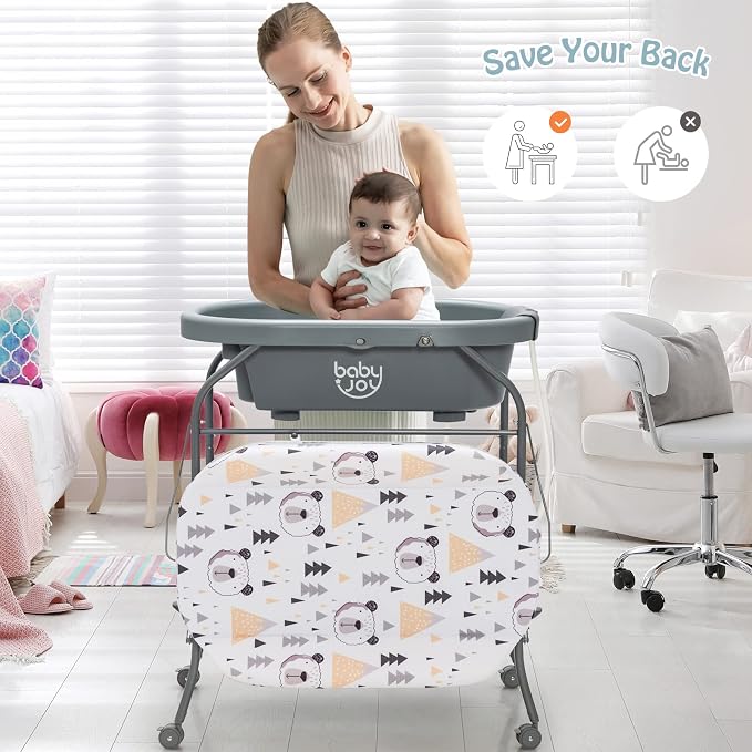 BABY JOY Baby Bathtub with Changing Table, Foldable Infant Diaper Changing - Image 9