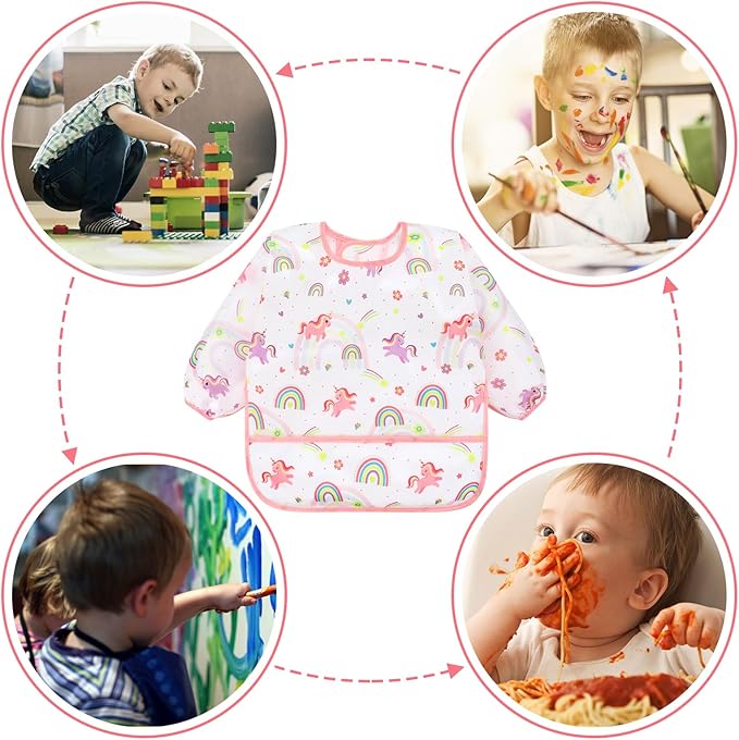 Accmor 5 Pack Long Sleeve Bibs, Baby Smock Waterproof Sleeved Bib Smock - Image 6