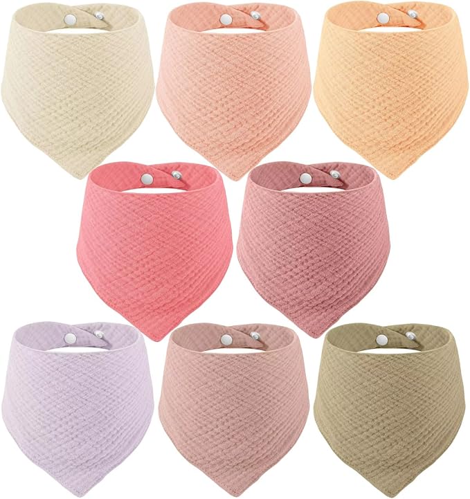 PandaEar 8 Pack Muslin Bibs for Baby Girls, 100% Cotton Baby Bandana Bibs for by PandaEar