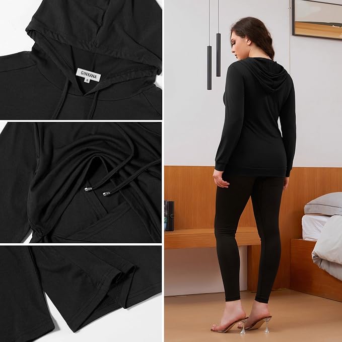 GINKANA Women's Nursing Hoodie Sweatshirt Long Sleeves Breastfeeding Maternity - Image 7
