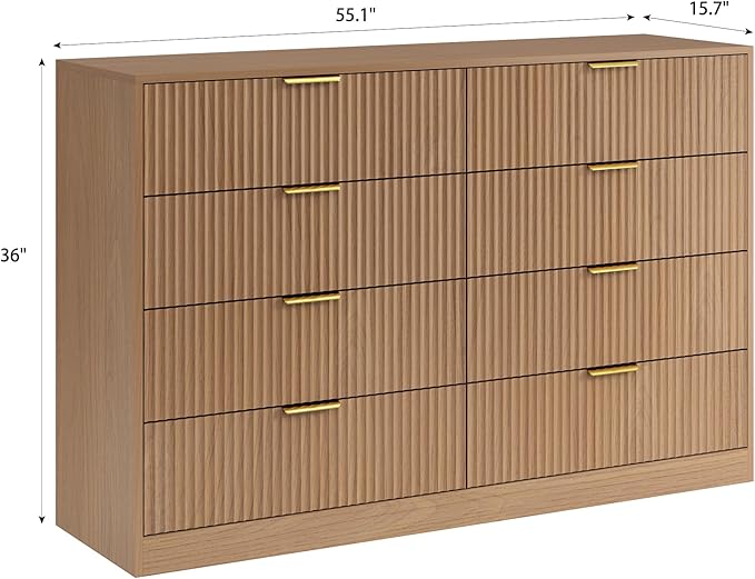 8 Drawer Dresser for Bedroom, Modern Fluted Double Dresser, Mid Century Wooden - Image 2