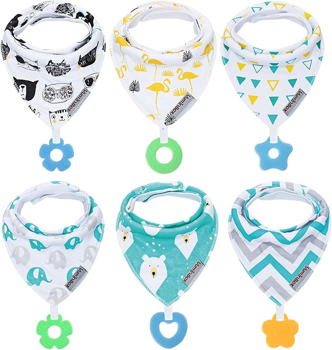 Baby Bandana Drool Bibs 6-Pack and Teething Toys 6-Pack Made by vuminbox