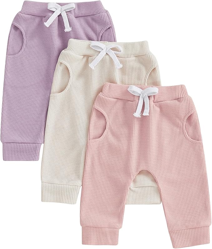 Sejardin Toddler Baby Boy Girl Pants 3 Pack Solid Color Elastic Waist Jogger by Sejardin