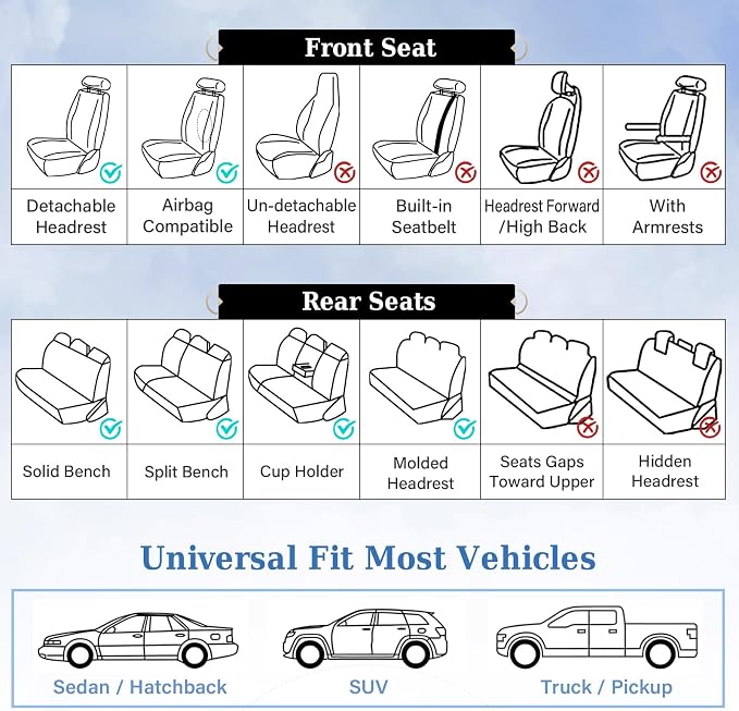 Coverado Universal Seat Covers Front, Waterproof Nappa Leather Car Seat Covers - Image 8