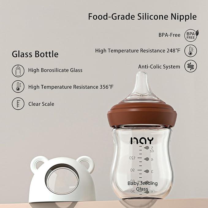 Natural Glass Baby Bottle for Breastfeeding Babies, 5.4oz Anti-Colic Baby Bottle - Image 7