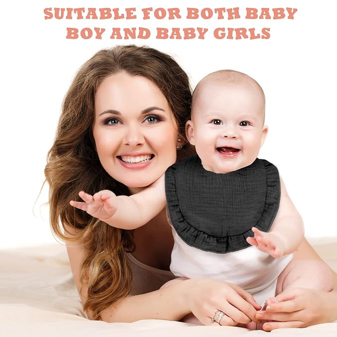 Seematn 10 Pcs Baby Muslin Bibs Drool Bibs Bandana Ruffle Soft Cotton - Image 4