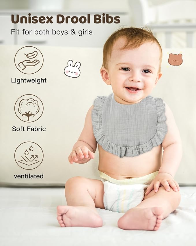 Lictin 8-Pack Muslin Baby Bibs - Image 5