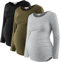 Bhome Women's Maternity Shirts 3 Packs Long Sleeve Pregnancy Tops Basic Side by Bhome