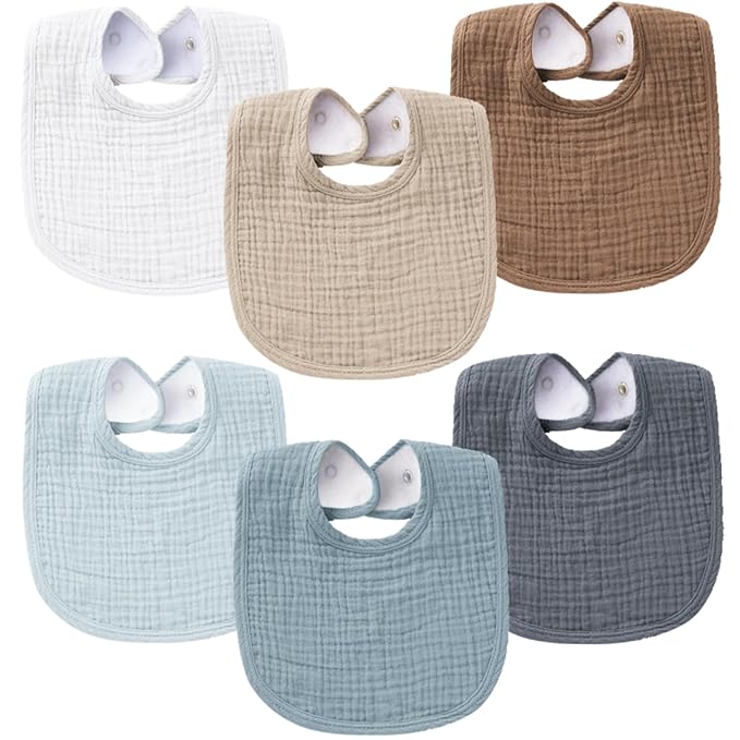 Konssy 6-Pack Muslin Baby Bibs for Boys & Girls, Soft Cotton Absorbent Bandana by Konssy