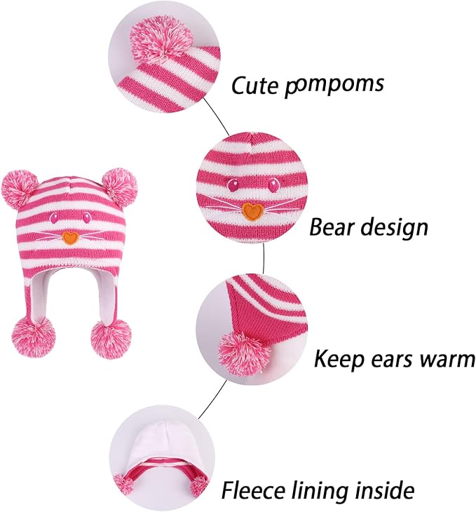 LANGZHEN Toddler Kids Infant Winter Hat, Earflap Knit Warm Cap Fleece Lined - Image 5