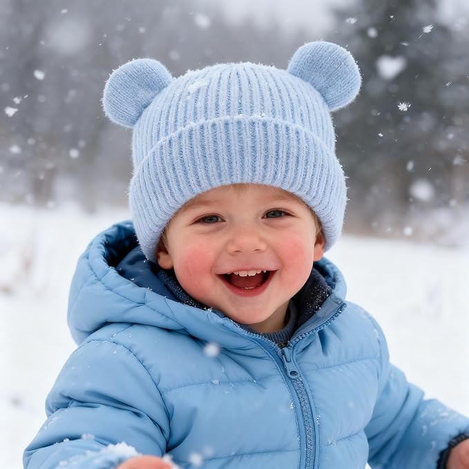 Bear Baby Beanie Knitted Baby Winter Hat Infant Toddler Boys Girls Beanie - Image 3