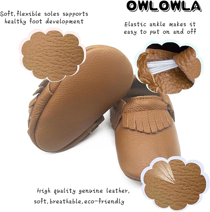 OWLOWLA Baby Moccasins Soft Sole Leather Baby Shoes Infant Toddler Pre-Walker - Image 2