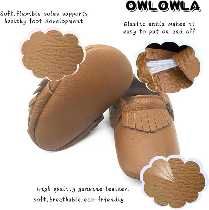 OWLOWLA Baby Moccasins Soft Sole Leather Baby Shoes Infant Toddler Pre-Walker - Image 2