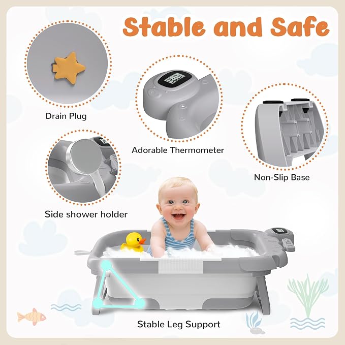 Collapsible Baby Bathtub for Newborn to Toddler, Portable Baby Bath Tub for - Image 2