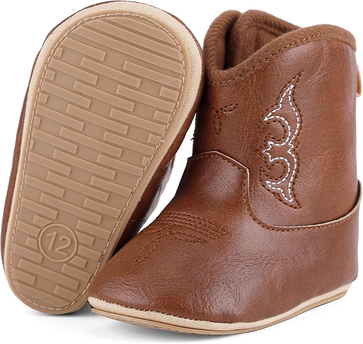 MK MATT KEELY Leather Western Boots Cowboy Bootie Soft Sole Non-Slip Crib Shoes - Image 5