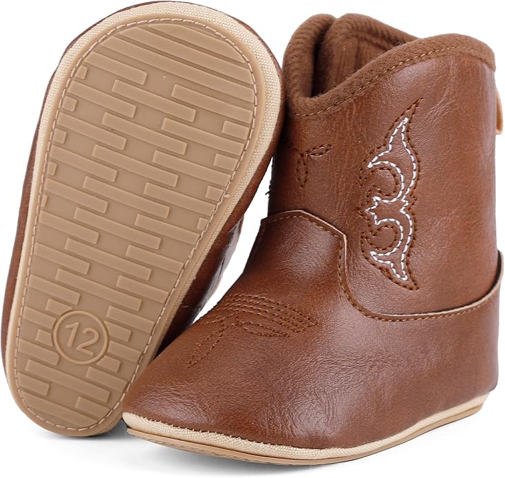 MK MATT KEELY Leather Western Boots Cowboy Bootie Soft Sole Non-Slip Crib Shoes - Image 5